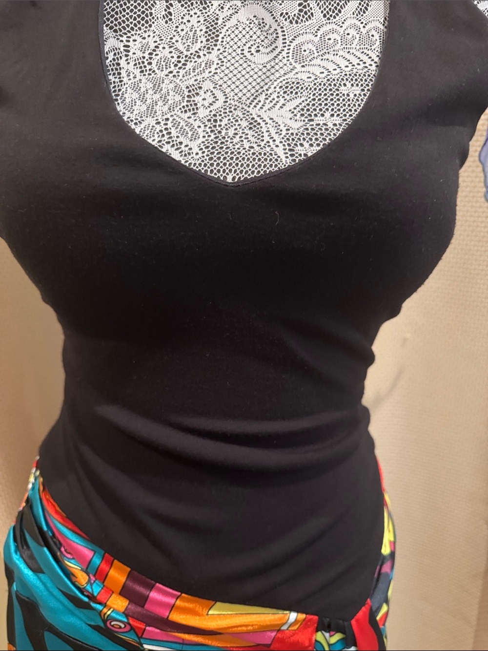 Cache Black Halter Top with Multicolor Abstract Wrap Skirt - Picture 7 of 12